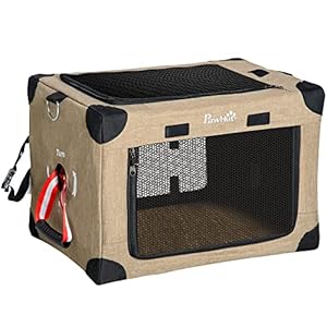 PawHut Transportín Mochila para Gatos Perros Pequeños Bolsa de Transporte para Mascotas Plegable con Cojín Extraíble y Correa de Transporte Ajustable para Viaje 48,5×33,5×33 cm Caqui