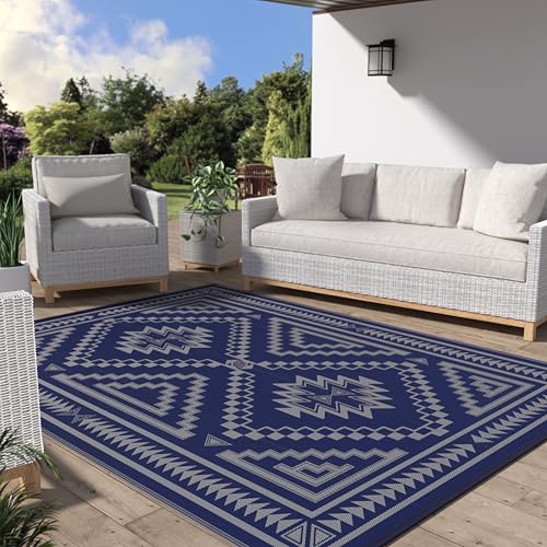 Image of GENIMO Outdoor Rug, Waterproof Plastic Rugs for Patio, 6'x9' Dusty Blue