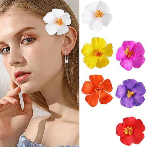 6 Stück Haarspange Blume, Hawaii Haarklammer Flower Hair Clip Mehrfarbig Hibiskus Haarklammer Hawaii Blumen Haarklammer Hawaii Haarschmuck Blumen Haarklammern für Urlaub, Strandparty