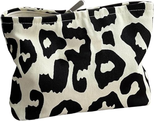 Zhenghebuy Neceser Maquillaje para Mujer,Bolsa de Cosméticos de Lona,Neceser de Viaje Portátil,Bolsa Estampado de Leopardo con Cremallera