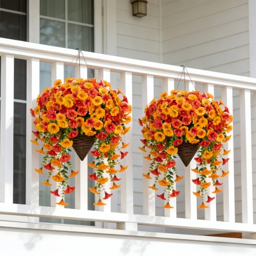 30" Large Artificial Cascading Petunia Fall Basket Wreath for Front Door (Orange) - image 3