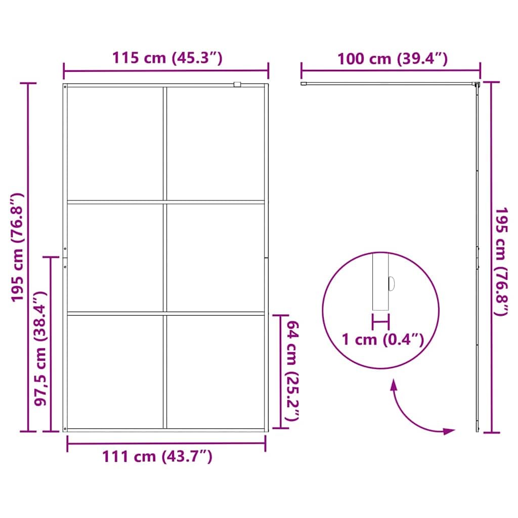 Parete doccia a pavimento con vetro ESG trasparente 115x195 cm, telaio in alluminio, profilo regolabile, spessore 5 mm, inclusa asta di supporto
