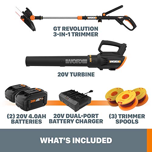 Image of Worx 20V 12 inch Cordless String Trimmer & 360 CFM Leaf Blower Combo, 2 x 4.0 Ah Batteries & Charger Included, WG930.3