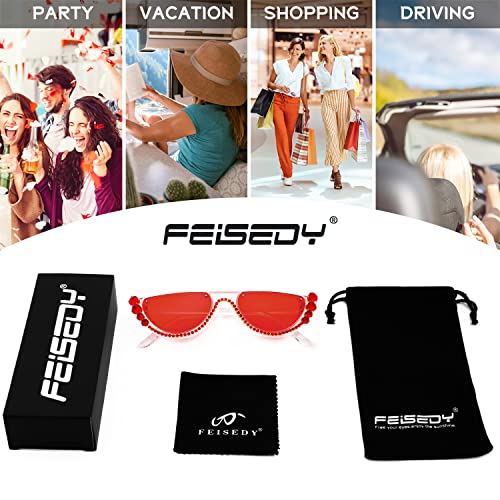 FEISEDY Women Crystal Cateye Sunglasses Half Frame Sparkling Trendy Retro Clout Goggles B29754