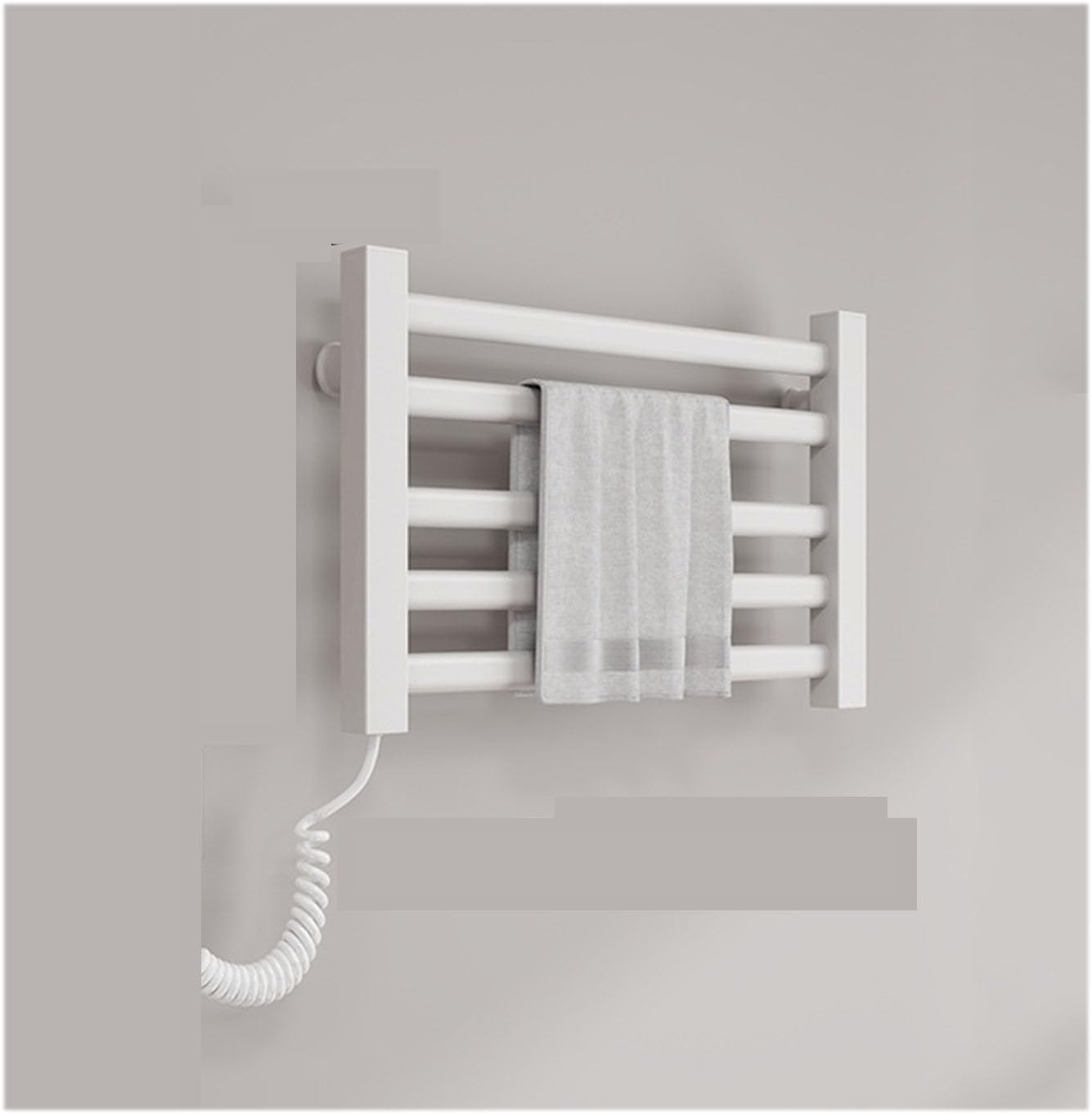 Wall Mounted Heated Towel Racks for Bathroom Energy-Saving,Aluminum Alloy Plug-in,Small Heated Drying Rack 5 Bars,A White,Plug in Left