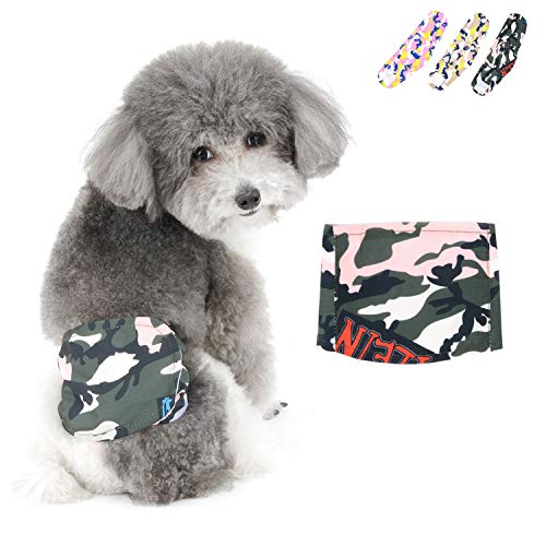 Zunea 1Pack Pañal para Perros pequeños machos y Cachorros, Vendas para el Vientre de Camuflaje Reutilizables Lavables no absorbentes Resistentes al Agua Transpirables Pantalones Sanitarios Verde M