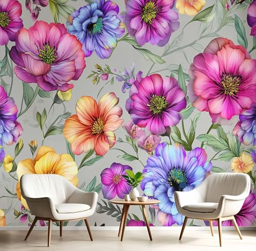 Papier peint panoramique fleurs solution mur abîmé salon gris anthracite - 2