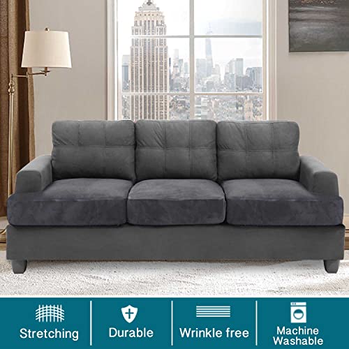 Velvet 3 Piece T Cushion Sofa Slipcovers Sofa Cushion Covers For 3 Cushion Couch Stretch Sofa Seat Cushion Covers Individual T Cushion Slipcovers For Sofa Featuring Velvt Fabric,Sofa(3 Piece),Gray #TOP1