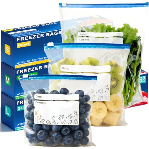 75 Pcs Freezer Bags - 3 Sizes Ziplock Bags Food(4.55L 2.27L 1L)