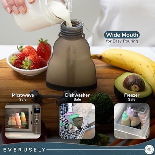Miniatura 6 de Everusely Bolsas reutilizables de comida para bebés para niños pequeños, paquete de 2, 6 onzas, pizarra, bolsa de silicona exprimible para