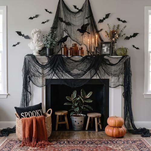 Image of ZeeDix 6 Pack Black Halloween Creepy Cloth 30 x 75 Inch - Halloween Cheesecloth Decoration Spooky Scary Gauze Black Cheese Cloth for Party Supplies Outdoor Yard Home Wall Doorway