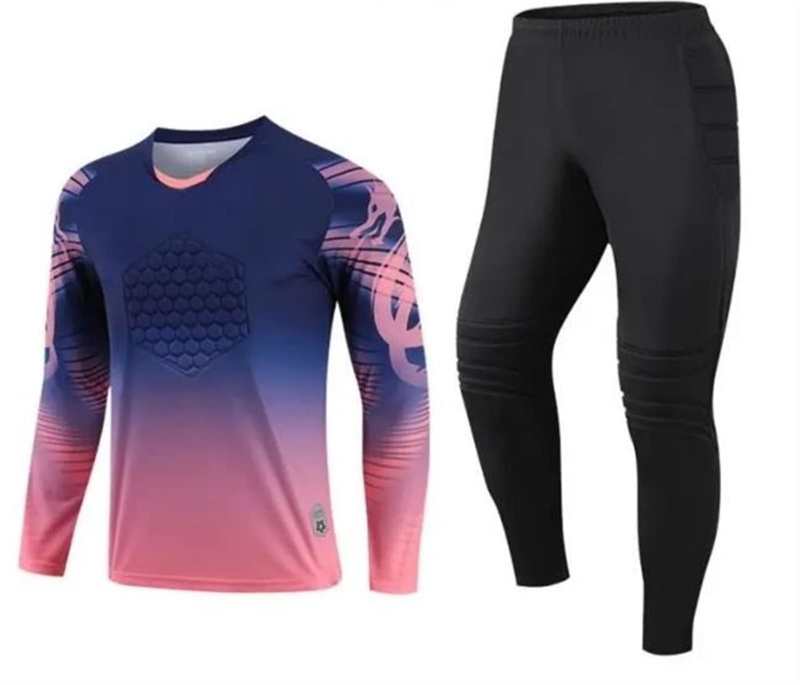 Men Kid Padded Goalkeeper Soccer Jersey Uniform Protective Sponge long Sleeve, Youth Goalie Apparel Shirt and Pants, Boys Girls Keeper Kit Top Pants