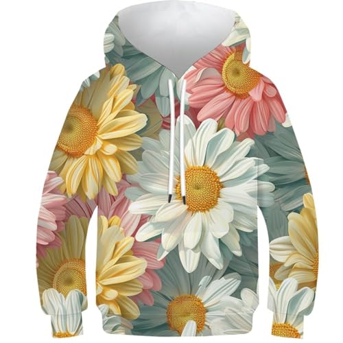 Sweat à capuche imprimé 3D chrysanthème pour le collège et le sport décontracté