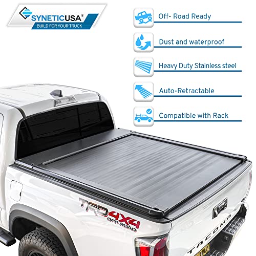 Syneticusa Automatic Retract Hard Tonneau Cover Fits 2016-2023 Toyota Tacoma 5' Truck Bed Aluminum Matte Black Low Profile Waterproof Off Road Rack Ready Retractable #TOP2