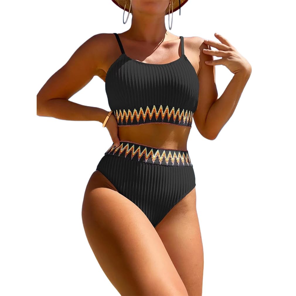 Cozyan Traje de Baño para Mujer Estampado Floral Cuello en V Dos Piezas Conjunto Bañador Conjuntos De Bikini para Mujer Bikini Push-up Acolchado Cintura Alta Torcida Pantalones