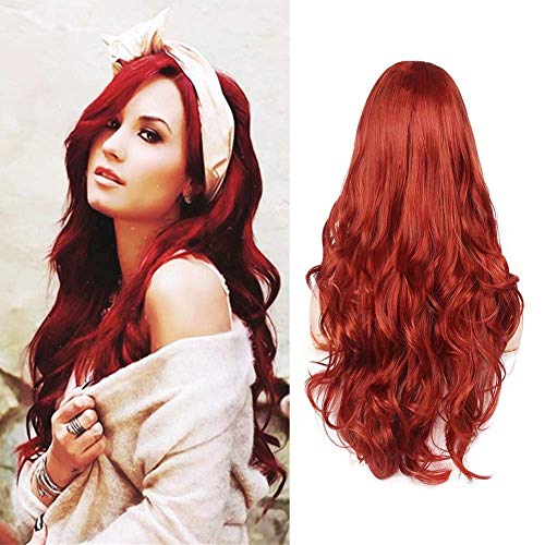 Kaneles Orange Red Wig Long Curly Wavy Wigs for Women Ultra Soft Heat Resistant Fiber Party Cosplay Accessories (Orange Red)
