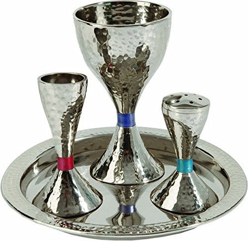 Yair Emanuel Havdalah Set For Braided Candle + Spice Box Holder, Nickel Plated, Hammer Work