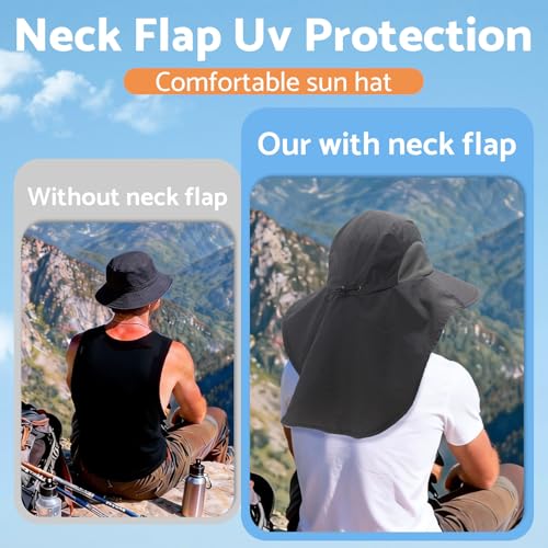 Image of NPJY Sun Fishing Hats with Neck Flap for Men Women UV Sun Protection Safari Hat Wide Brim Bucket Hat