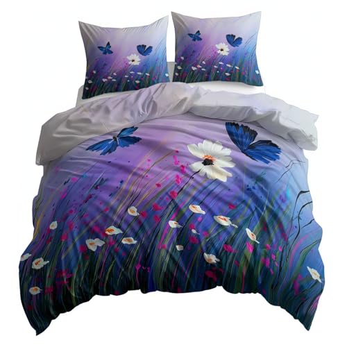 Parure de lit 160x200 microfibre de qualité motif fleurs de lavande - 4