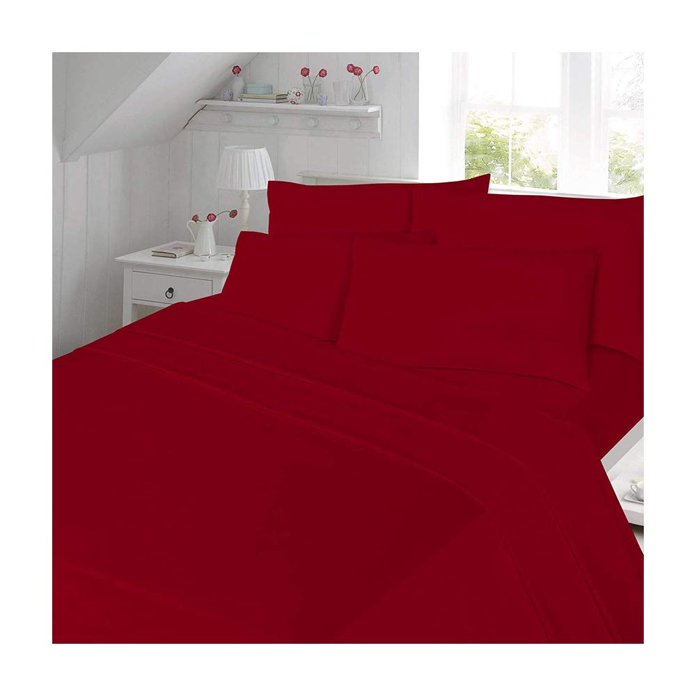 De Lavish Red Thermal Flannelette Extra Deep 16"/ 40Cm Flannel Fitted Sheet Bed Sheet King Size Plain Dyed Bedding,