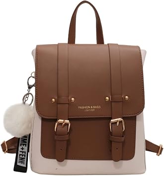 Vintage JK Backpack for Women Small Shoulder Bag Handbag PU Leather Casual Daypack-Coffee 1