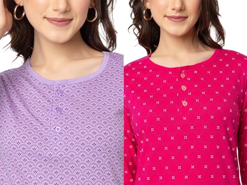 Image of Women Regular Fit Henley All Over Print T-Shirt (Combo of 2) | Small-5XL