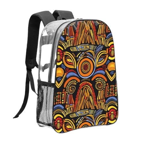 African National Patterns Print Work Travel Stadium Events Transparent Backpack PVC Clear Bag Large Side Pockets3