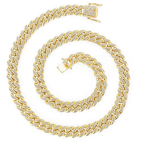 Unisex Bling Bling Iced Out Cubic Zirconia Diamond Silver Gold Hip Hop Thick Miami Cuban Link Chains and Bracelets 16