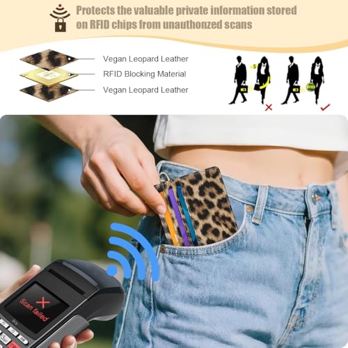 Image of Slim Credit Card Holder Cheetah Print Wallet Women Thin Wallets | RFID Blocking Minimalist Lightweight Small Cute Cards Holders with ID Window, Light Leopard