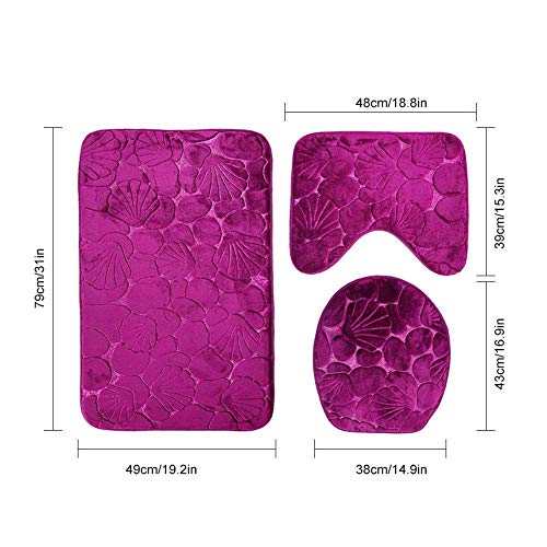Rutschfeste 3 Badteppich Set Super Soft Badteppich und WC Vorleger Memory Foam Pebble Dusche Matte Schnell trocknend Badezimmer Matte Teppich, U-förmigen Contour Matte und WC-Sitz Bezug – Bild 3