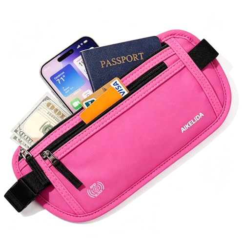 Image of Money Belt - Slim Passport Holder RFID Blocking Travel Wallet Undercover Fanny Packs for Women - Rose