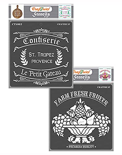 Stencils Combo Pack - Confiserie and Fruit Basket - Size: 6X6 Inches (2 Pcs)- Fruit Basket Stencil for Wall Painting - Home Decor Word Stencils - Painting Stencils for Clothes