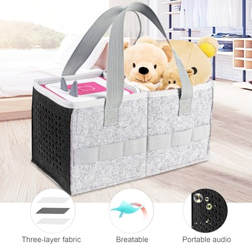 Image of Travel Carrying Bag for Toniebox Starter Set and Accessories, Felt Organizer Bag with Handle for Toniebox Audio Player and Tonies Figurines,Gray