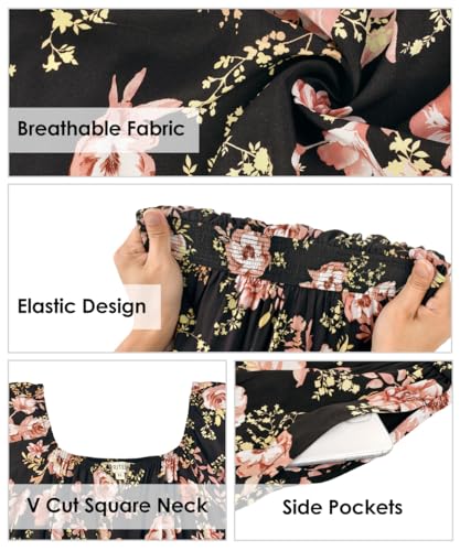 Image of RITERA Plus Size Dresses for Curvy Women Square Neck Short Sleeve Summer Floral Smocked Maxi Dress with Pocket XL-5XL