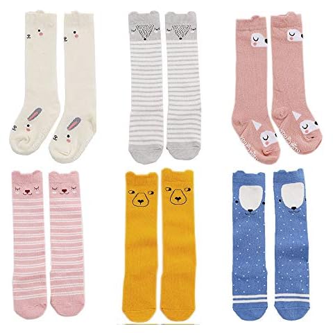 CHAYANG 6 Pairs Catoon Anti Slip Baby Girls Knee High Socks Toddler Long Stockings 2-4 Years Cover