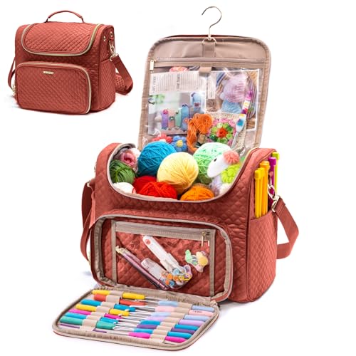 crochet bag organizer quilted storage bag with hanging hook yarn holder for knitting amp crochet accessories mother39s day gift