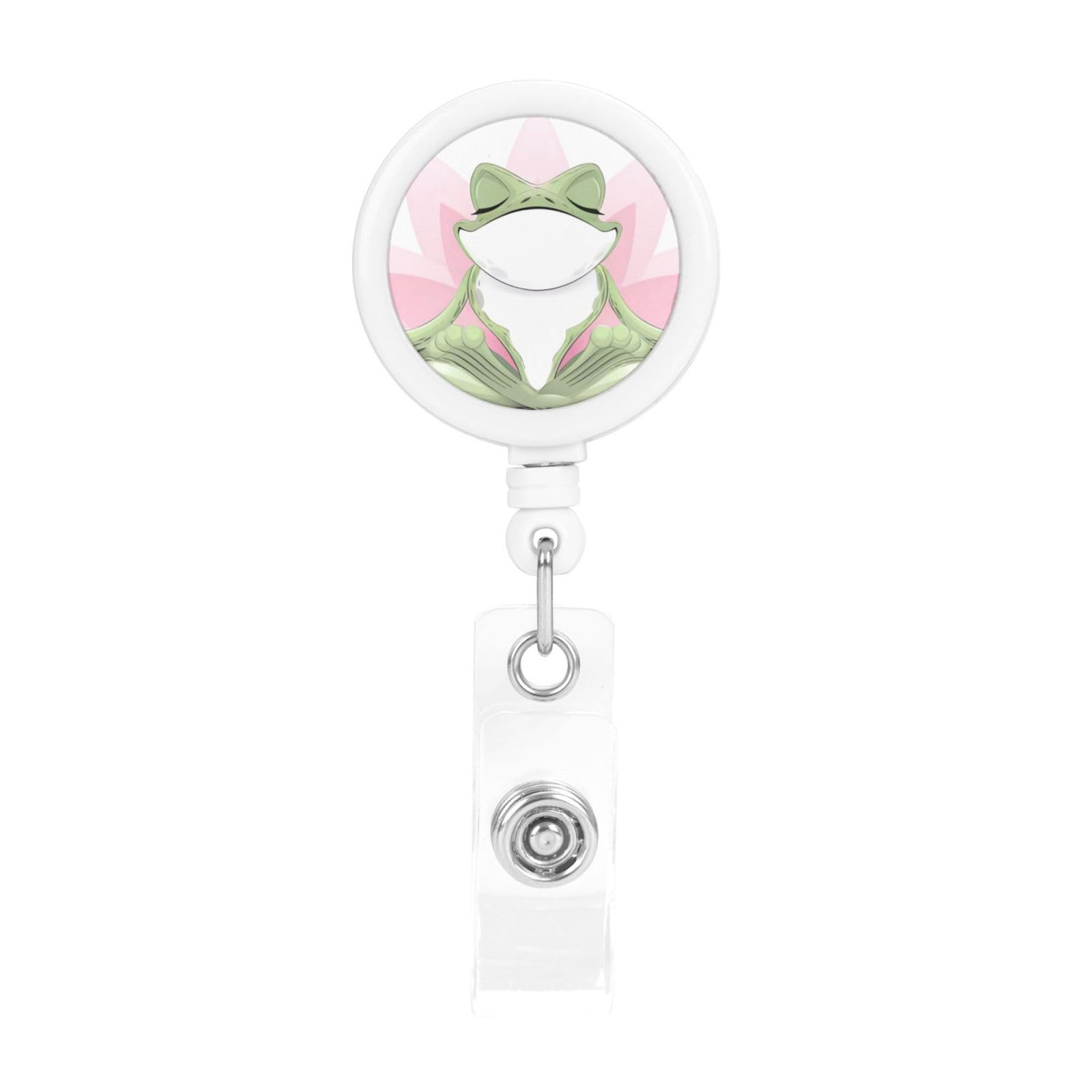 Cute Funny Frog Doing Yoga Retractable Badge Reels with Clip and Key Ring Cute Id Card Badge Holder for Office Worker Doctor Nurse