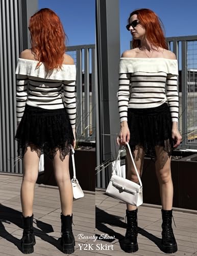 Avidlove Lace Mini Skirts for Women Flowy Skirt Y2k Layered Asymmetrical Short Skirt4