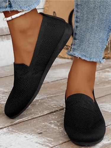 Women's Ballet Flats Knit Dress Shoes Comfortable Casual Dressy Shoes Work Flat Round Toe Slip On Ballerina Flats for Women