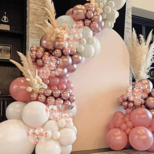 Image of Retro Pink White Balloons, 12 Inchs Blush Pink Sand White Metallic Rose Gold Balloons for Girls Princess Birthday Party Wedding Anniversary Engagement Bridal Baby Shower Decorations