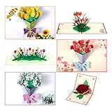 Pop Up Card, 6 Pieces Flower 3D Greetings Card, Mother's Day Flowers Pop Up Card, Thank You Card...