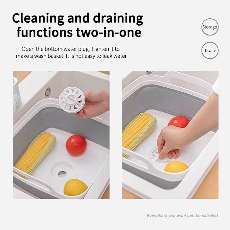 Image of 2.4Gal(9L) Foldable Dish Wish Drain Plug,Space Saving Outdoor Multiuse Sink Tub,Vegetable Washing,Kitchen Storage Tray for Camping,RV(Gray)