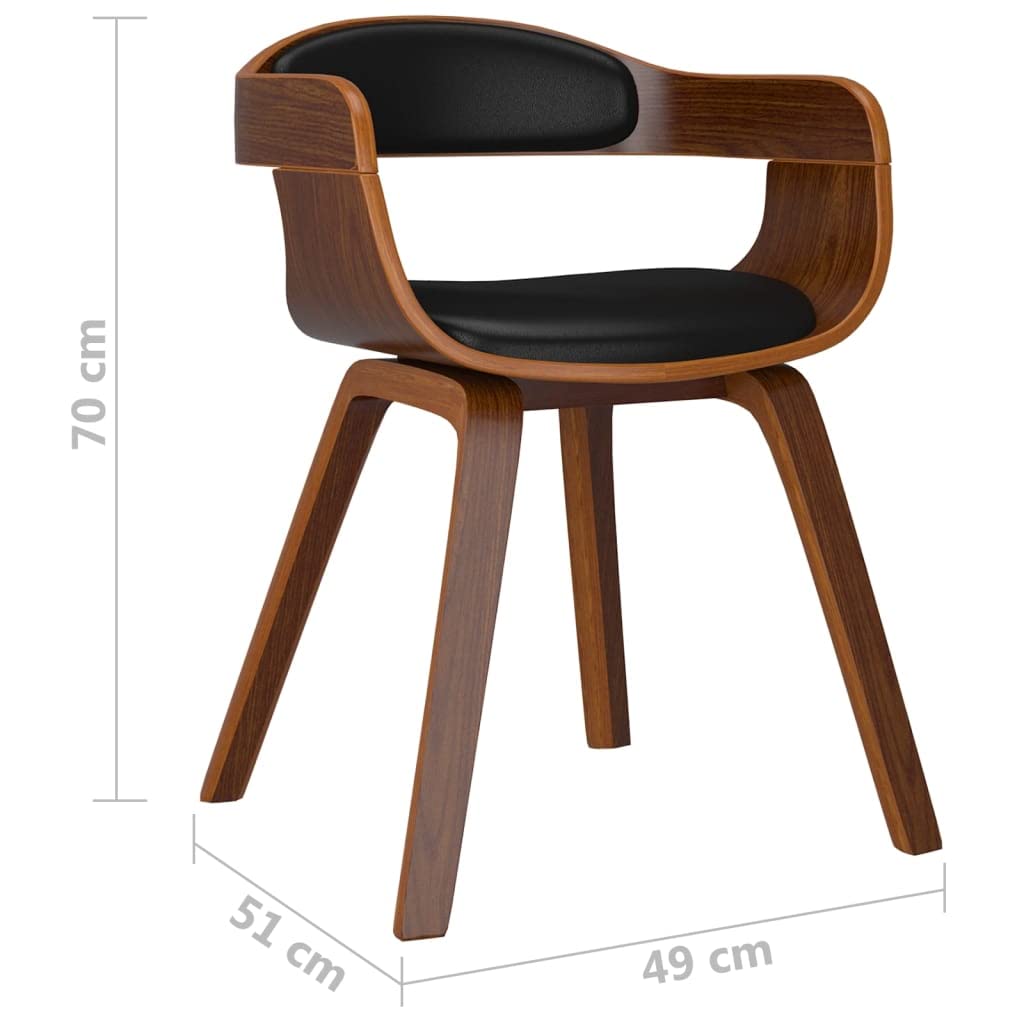 Silla de comedor de madera curvada negra natural 49 x 51 x 70 cm | Piel sintética suave, asiento acolchado de esponja, patas de madera curvada, carga máxima de 110 kg