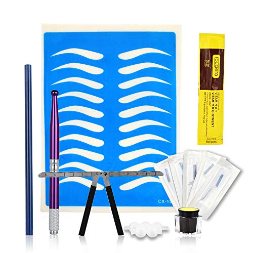Eyebrow Microblading Kit, Atomus Microblading Needle Pen Set With 14Pin Blades 3-Point Measure Ruler Pigment Ring Ink Cups Tattoo Practice Skin Repair Cream Pencil For Eyebrow Tattoo Permanent Makeup #TOP12