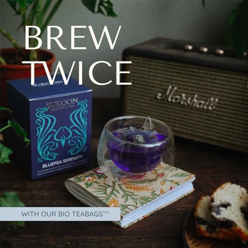 Image of Sukoon Bluepea Herbal Tea | 84 Eco-Friendly Pyramid Teabags | Aparajita Flower Tea | Shankha Pushpa Tea | Caffeine Free | Enhances Memory | Controls Sugar | (6 Boxes of 14 Each)