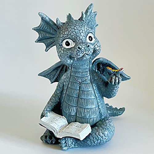 Qiansheng Jarpsiry Dragon Reading Book Statue Dinosaur Holding Butterfly Figurines Art Resin Sculpture Outdoor Garden Decor Home Desk Ornament #TOP5