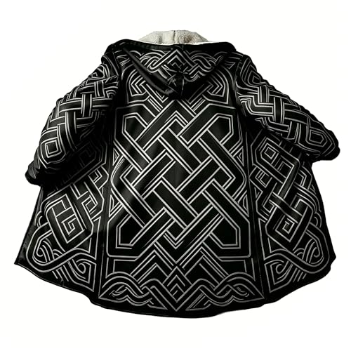 Image of Viking Mythology Mens Hooded Cloak Nordic Faux Cashmere Hoodie Winter Warmer Overcoat Mid-Length Parka Jacket