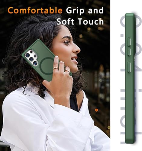 Image of Elzzi Magnetic Guard Designed for Samsung S25 Ultra 5G Case Translucent Matte Hard PC + TPU Back Cover [Compatible with MagSafe] Anti-Scratch Phone Case (Green)