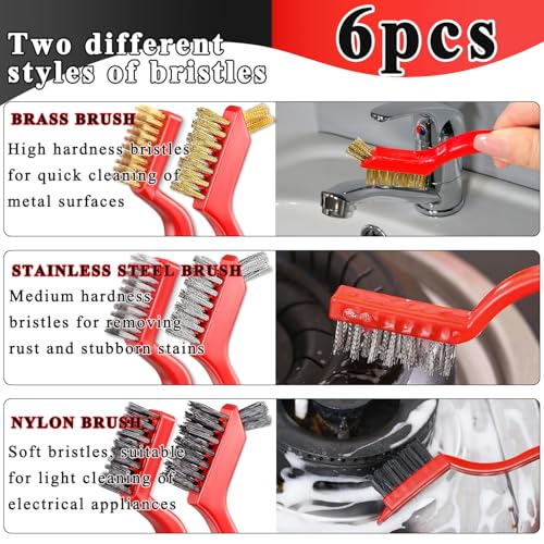 Image of Wire Brush Set Nylon Bristle Brushes for Cleaning Rust, Scratch Wire Brushes for Cleaning Welding Slag, Paint and Dirt Removal 6Pcs (Colorful)