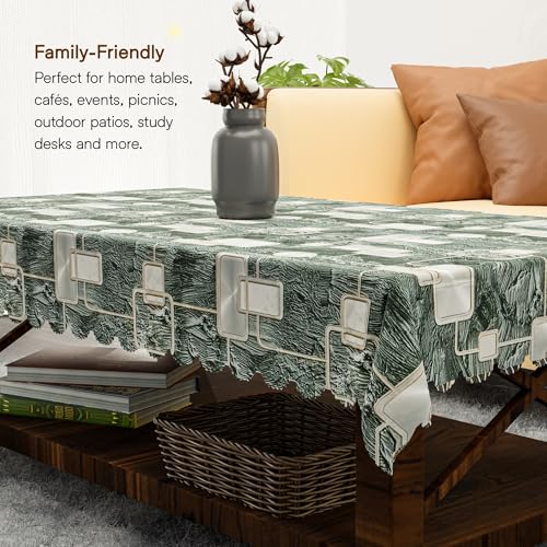Image of Kuber Industries 36x54 Inch PVC Center Table Cover 4 Seater for Living Room and Home Decor | Waterproof and Anti-Slip Teapoy Cover | Table Protector Sheet | Check Circle - Grey